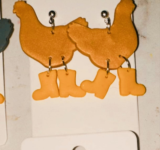 Yellow Hand Painted Clay Chicken Earrings